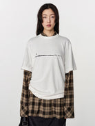 Random Piece Script Letter Print Cotton T Shirt in White - On Female Model