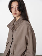 Random Piece Cotton Convertible Workwear Jacket in Brown - On Female Model