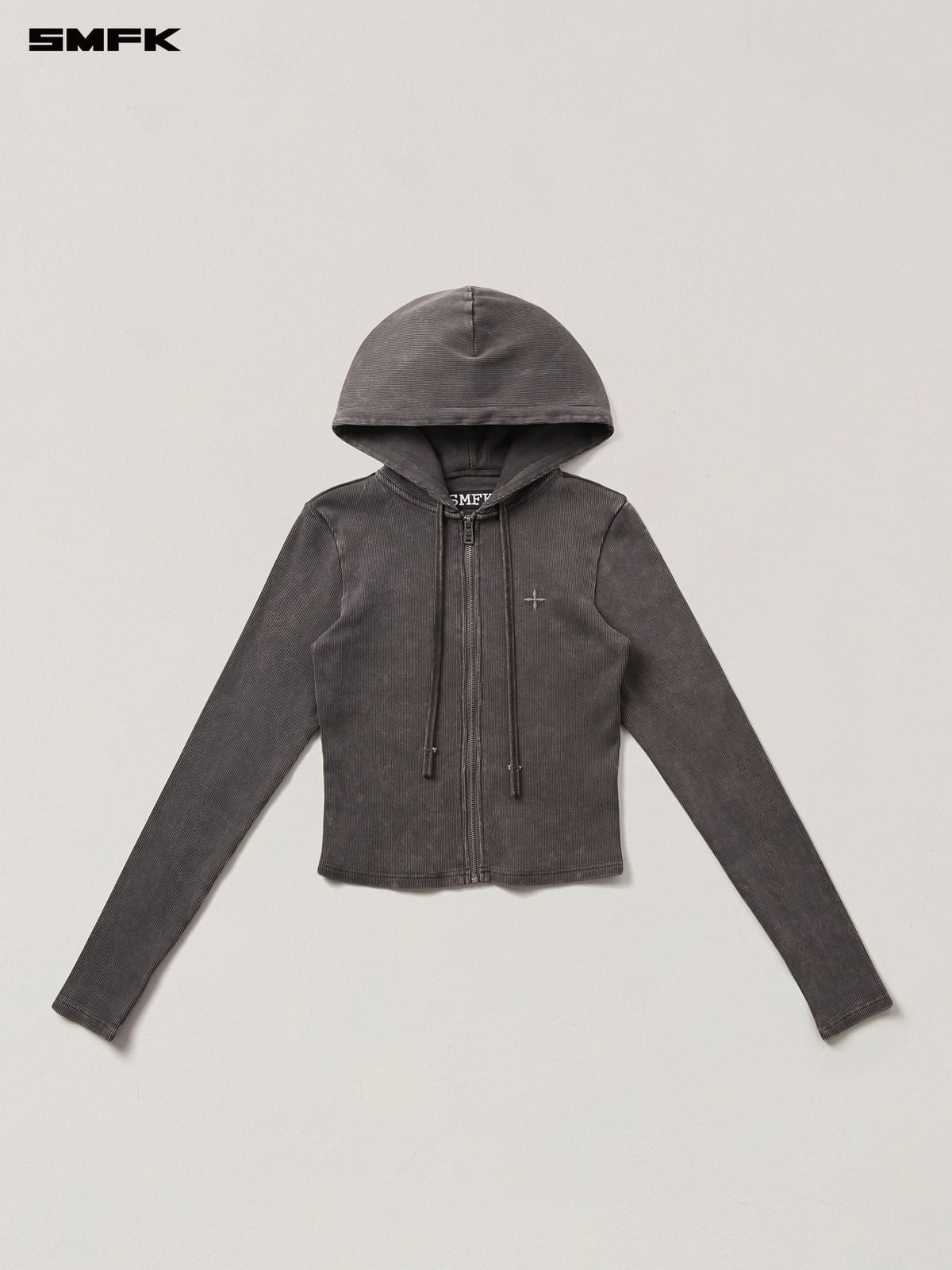 SMFK Vintage Wash Zip Up Cotton Hoodie in Gray