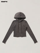 SMFK Vintage Wash Zip Up Cotton Hoodie in Gray