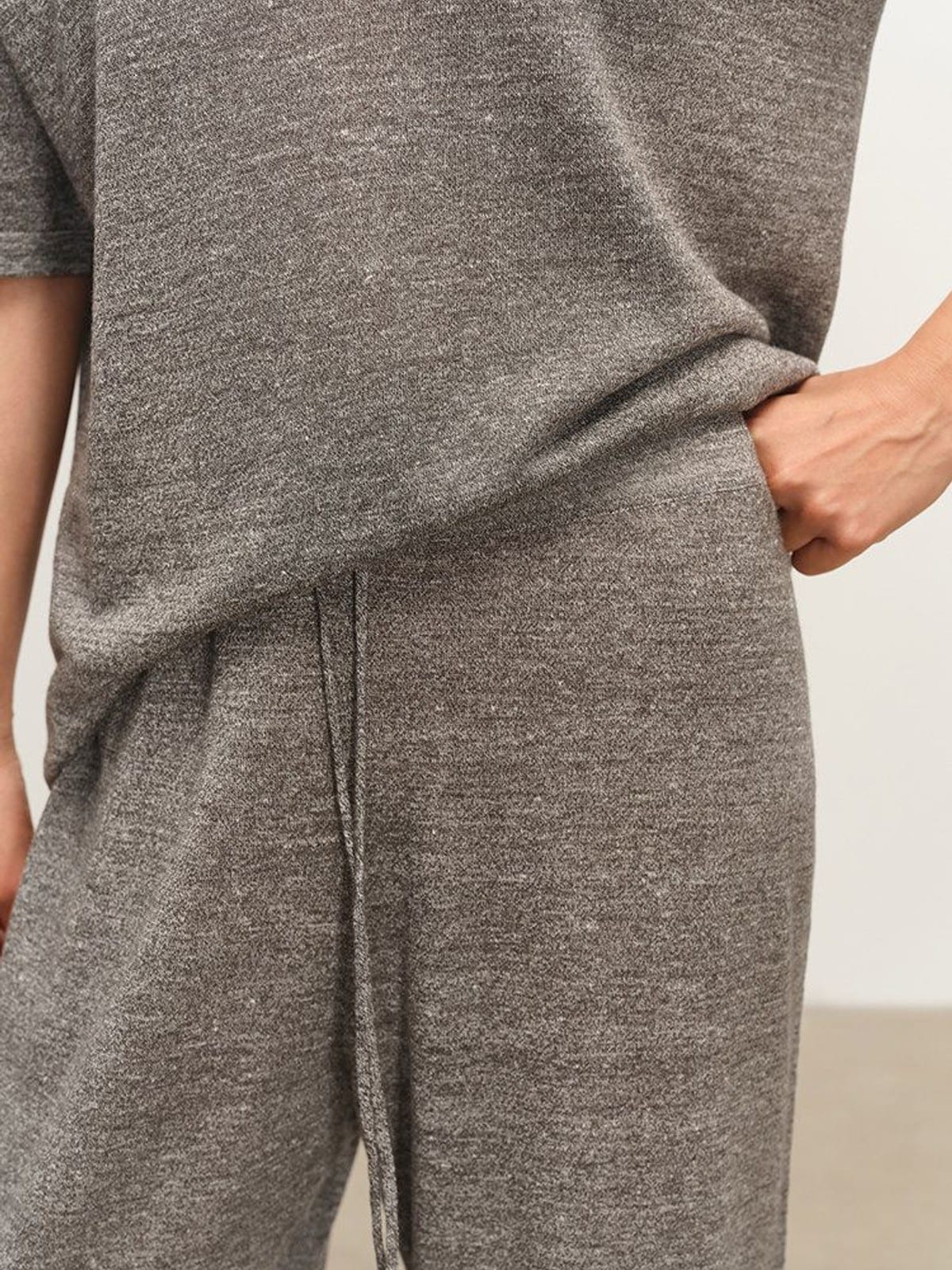 MSBEAST Melange Wool Linen Scoop Neck T Shirt in Gray - On Model