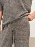MSBEAST Melange Wool Linen Scoop Neck T Shirt in Gray - On Model