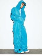 MEDM Polar Fleece Zip Up Hoodie in Sky Blue - On Male Model