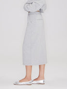RARELY ALIKE Cotton Side Slit Midi Skirt in Gray - On Female Model