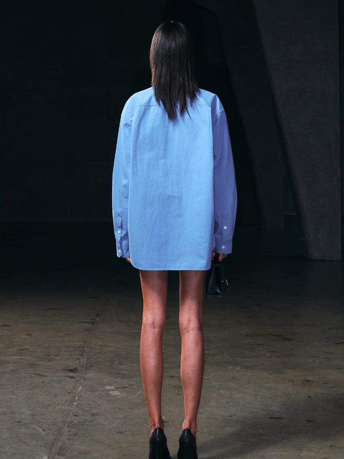 SMFK Cotton Button Up Cargo Shirt in Blue - On Female Model