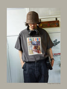 USAGE Heavyweight Graphic Cotton T Shirt in Dark Gray - On Male Model