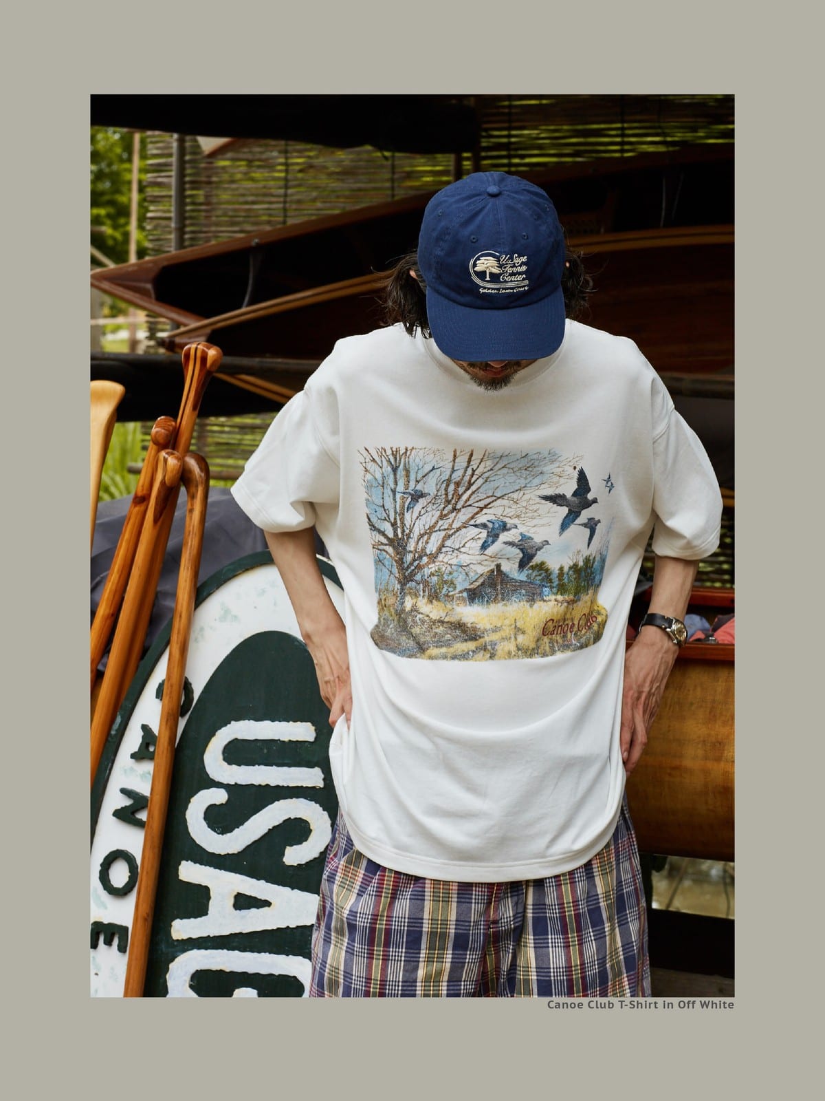 USAGE Canoe Club Graphic Cotton T Shirt in White - On Male Model
