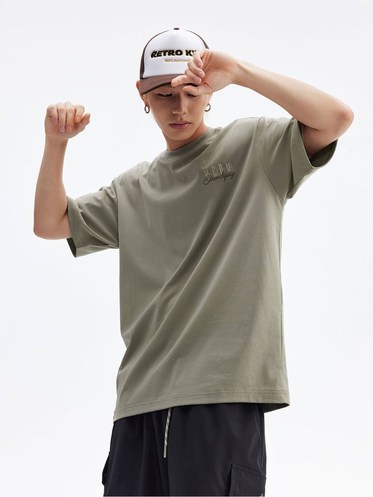 MEDM Cooling Cotton Blend T Shirt in Mint - On Male Model