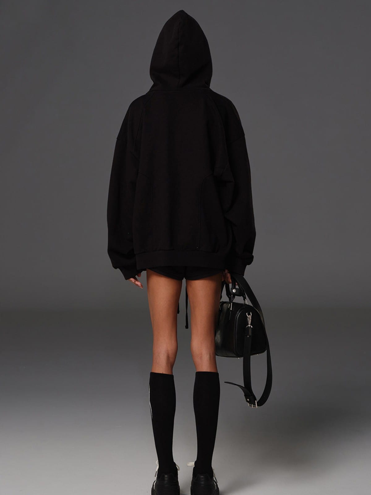 SMFK Oversized Cotton Wool Zip Up Hoodie in Black - On Model