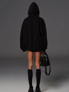 SMFK Oversized Cotton Wool Zip Up Hoodie in Black - On Model