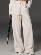 SMFK Cotton Wool Flared Sweatpants in White - On Female Model