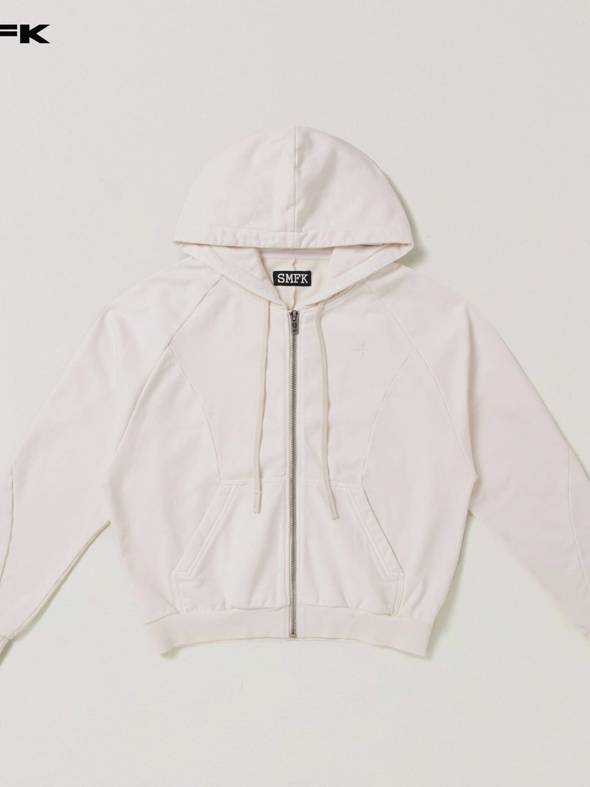 SMFK Washed Cotton Zip Up Hoodie in White