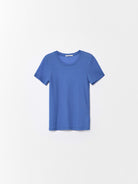 Random Piece Merino Wool U Neck Short Sleeve T Shirt in Blue