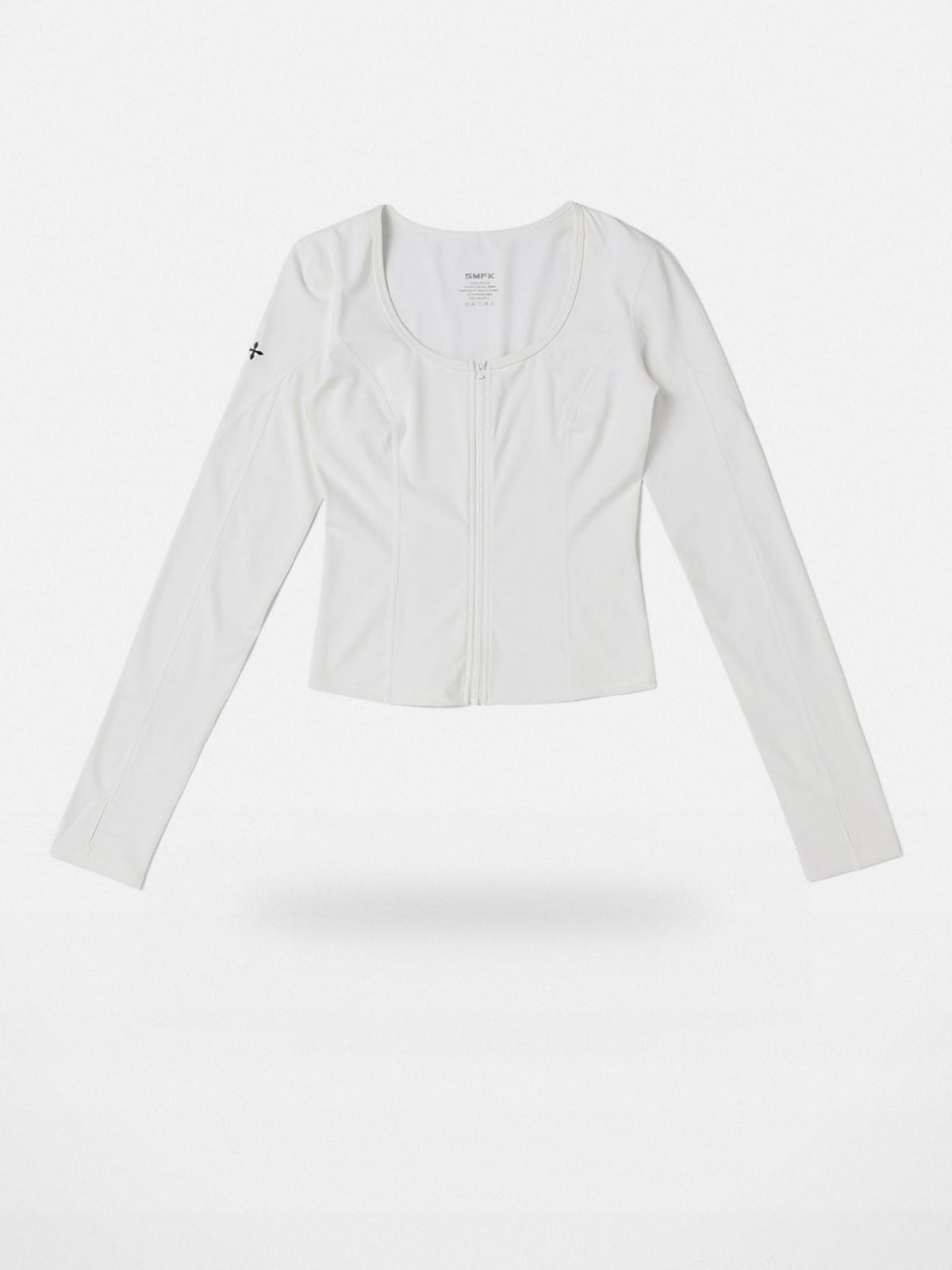 SMFK Scoop Neck Zip Up Sports Jacket in White