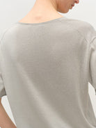 MSBEAST Rolled Edge Silk Cotton U Neck T Shirt in Gray - On Model