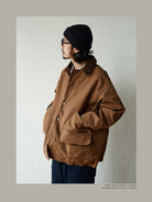 USAGE Heavyweight Canvas Hunting Jacket in Beige - On Male Model