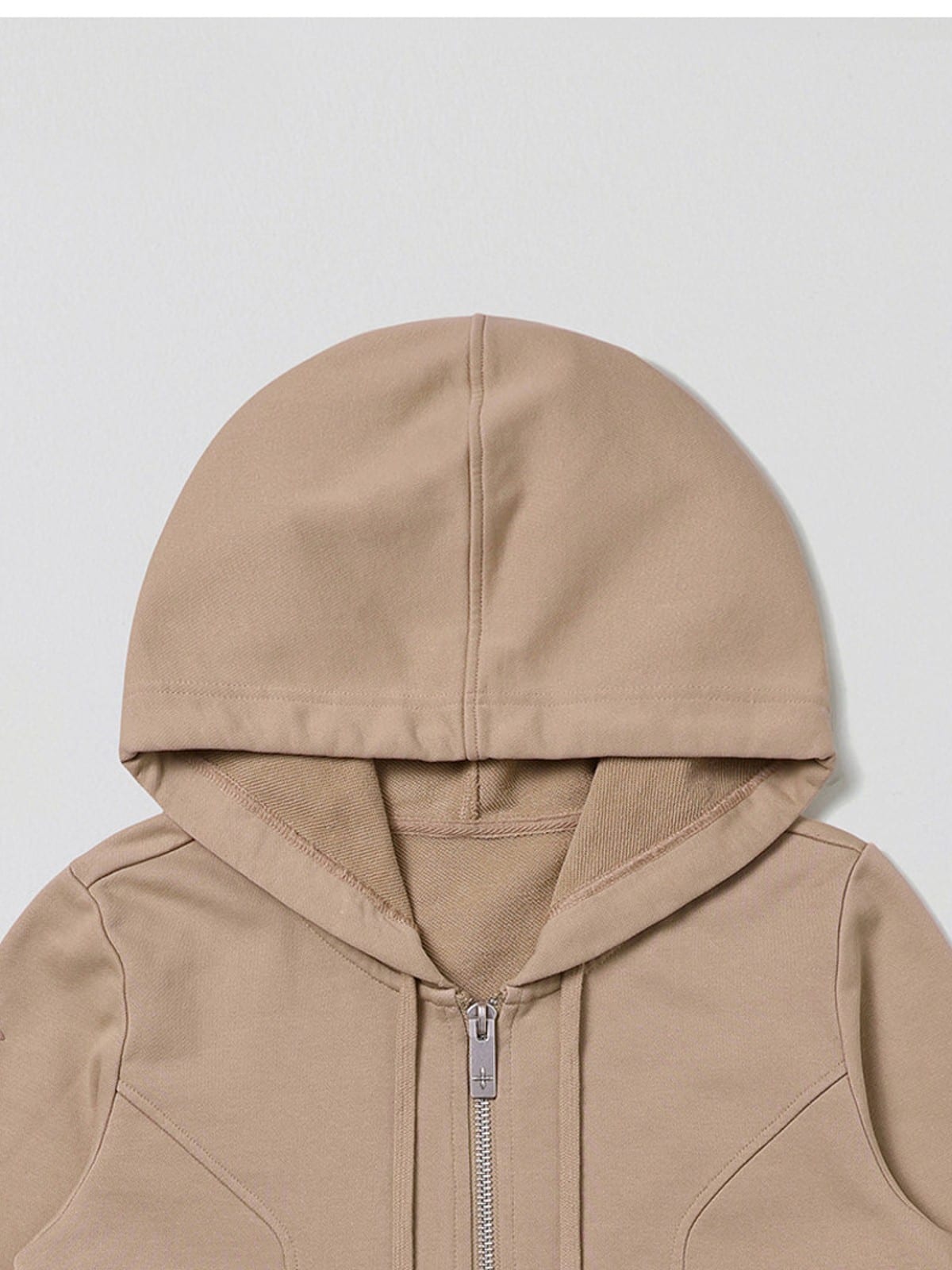 SMFK Cotton Blend Slim Zip Up Hoodie in Beige - Detail