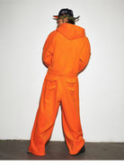MEDM Fleece Zip Hoodie Drawstring Pants Set in Orange - On Model
