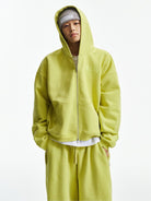 MEDM 3D Logo Two Way Zip Cotton Hoodie in Green - On Male Model