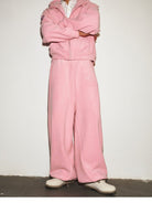 MEDM Lightweight Fleece Drawstring Sweatpants in Pink - On Model