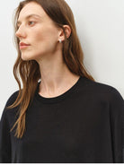 MSBEAST Sheer Lyocell Cashmere Half Sleeve T Shirt in Black - On Female Model
