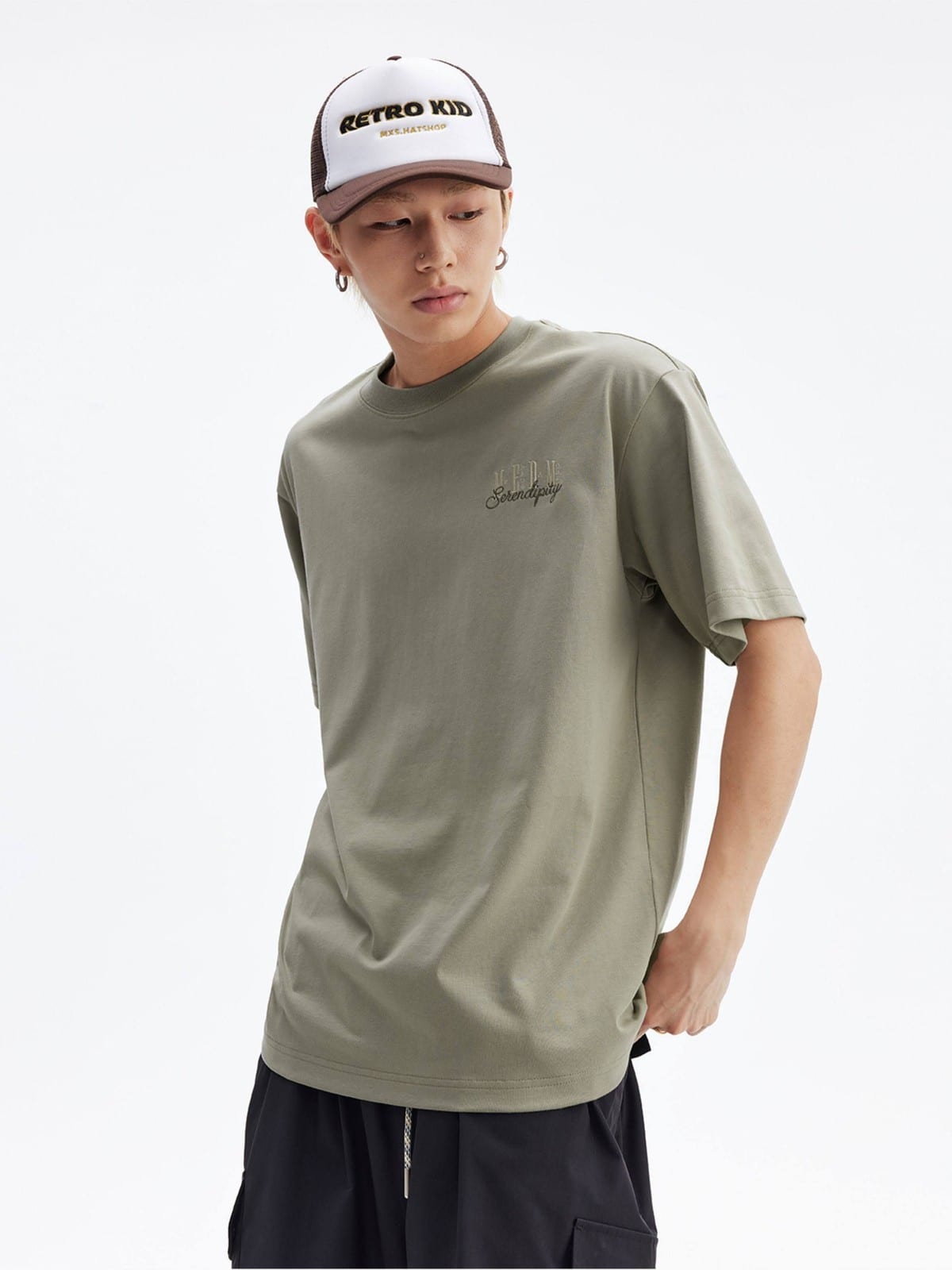 MEDM Cooling Cotton Blend T Shirt in Mint - On Male Model