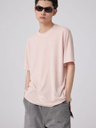 SIMPLE PROJECT Wool Blend Crewneck T Shirt in Pink - On Male Model
