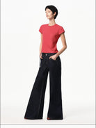 RARELY ALIKE Cotton Bowknot Crewneck T Shirt in Red - On Female Model