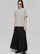 SIMPLE PROJECT Textured Diagonal Paneled T Shirt in Heather Gray - On Female Model