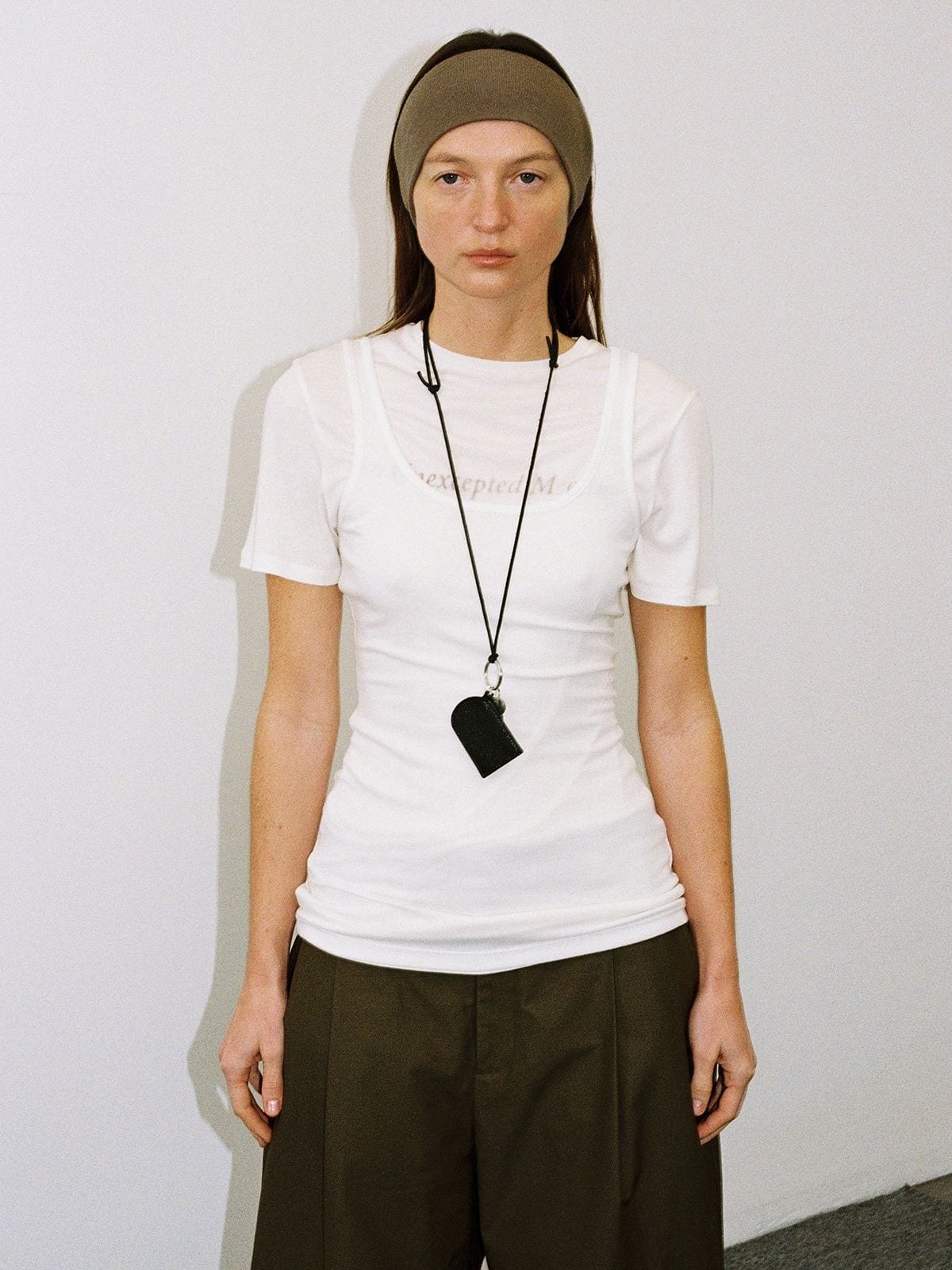 Random Piece Lyocell Blend Letter Print T Shirt in White - On Female Model
