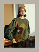 USAGE Washed Cotton Raglan Smiley Sweatshirt in Mint - On Male Model