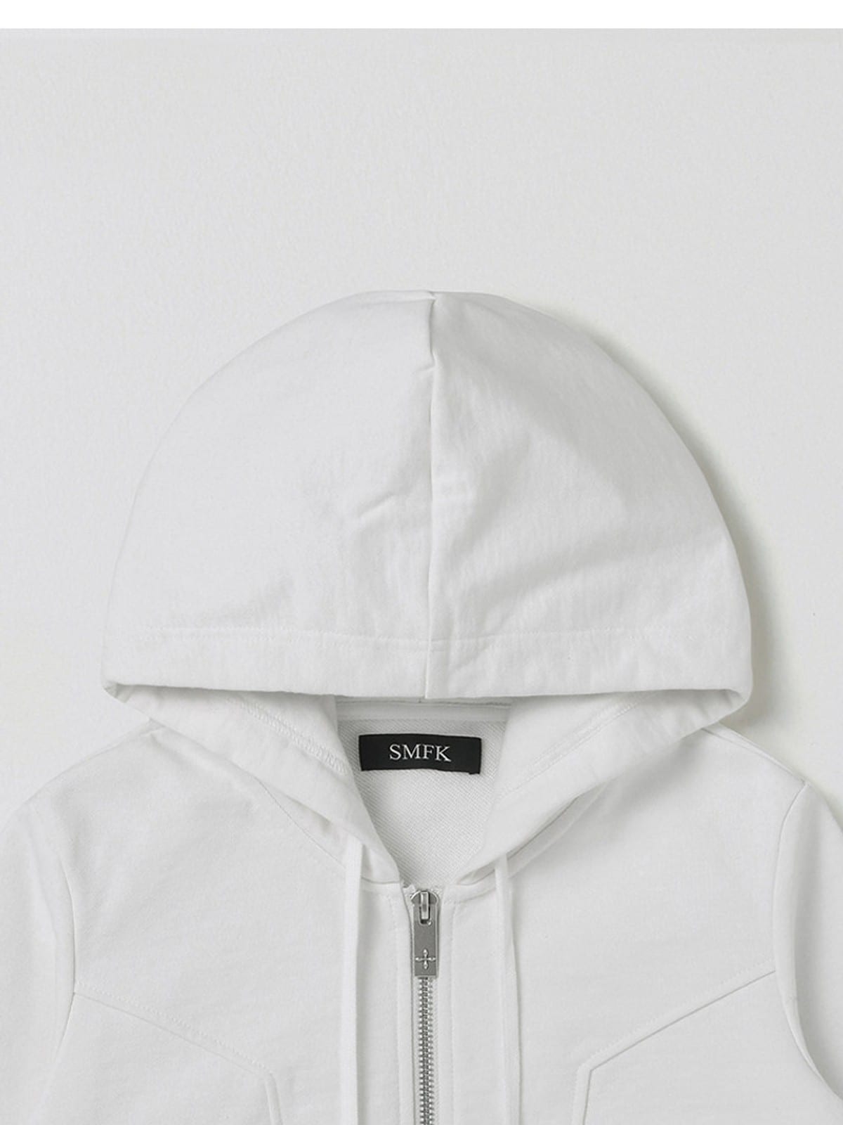 SMFK Cotton Wool Blend Cropped Zip Up Hoodie in White - Detail