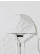 SMFK Cotton Wool Blend Cropped Zip Up Hoodie in White - Detail