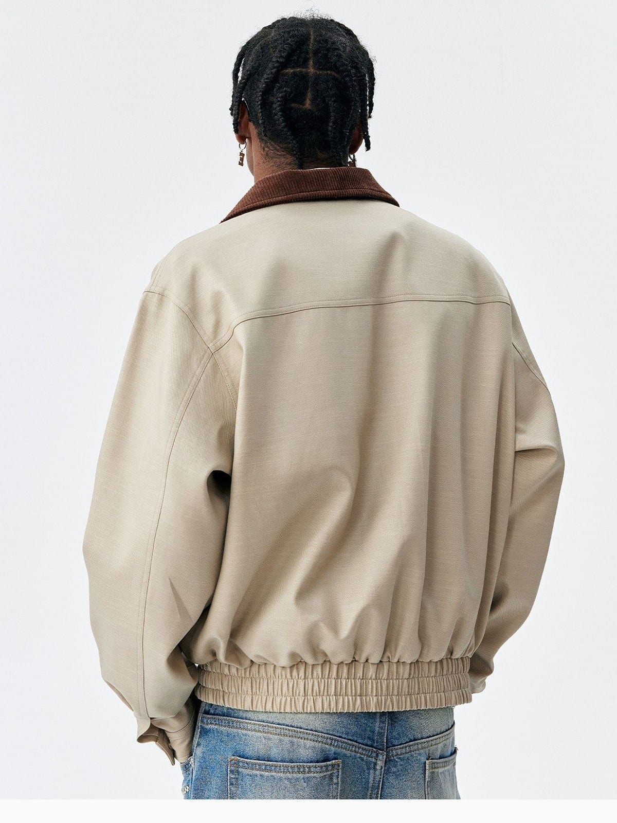 MEDM Embroidered Harrington Jacket in Beige - On Model