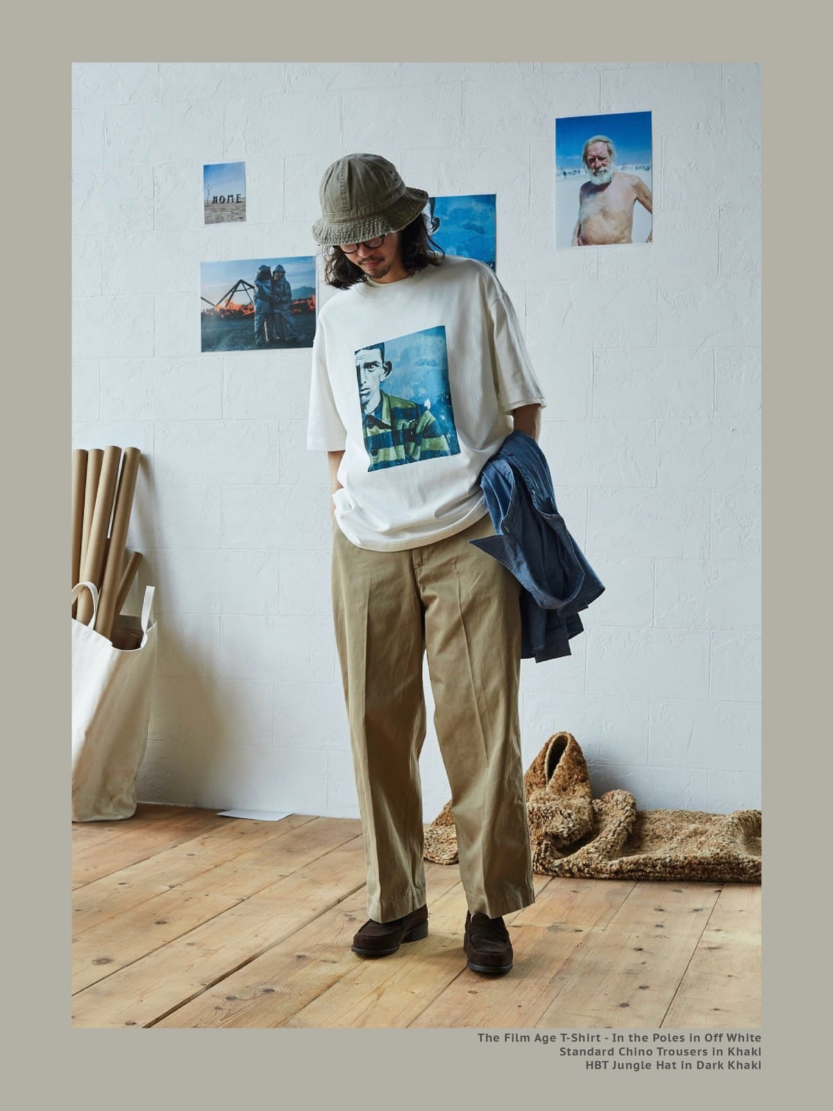 USAGE Air Spun Cotton Graphic T Shirt in White - On Male Model
