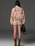 SMFK Camouflage Zip Up Cropped Jacket in Pink - On Model