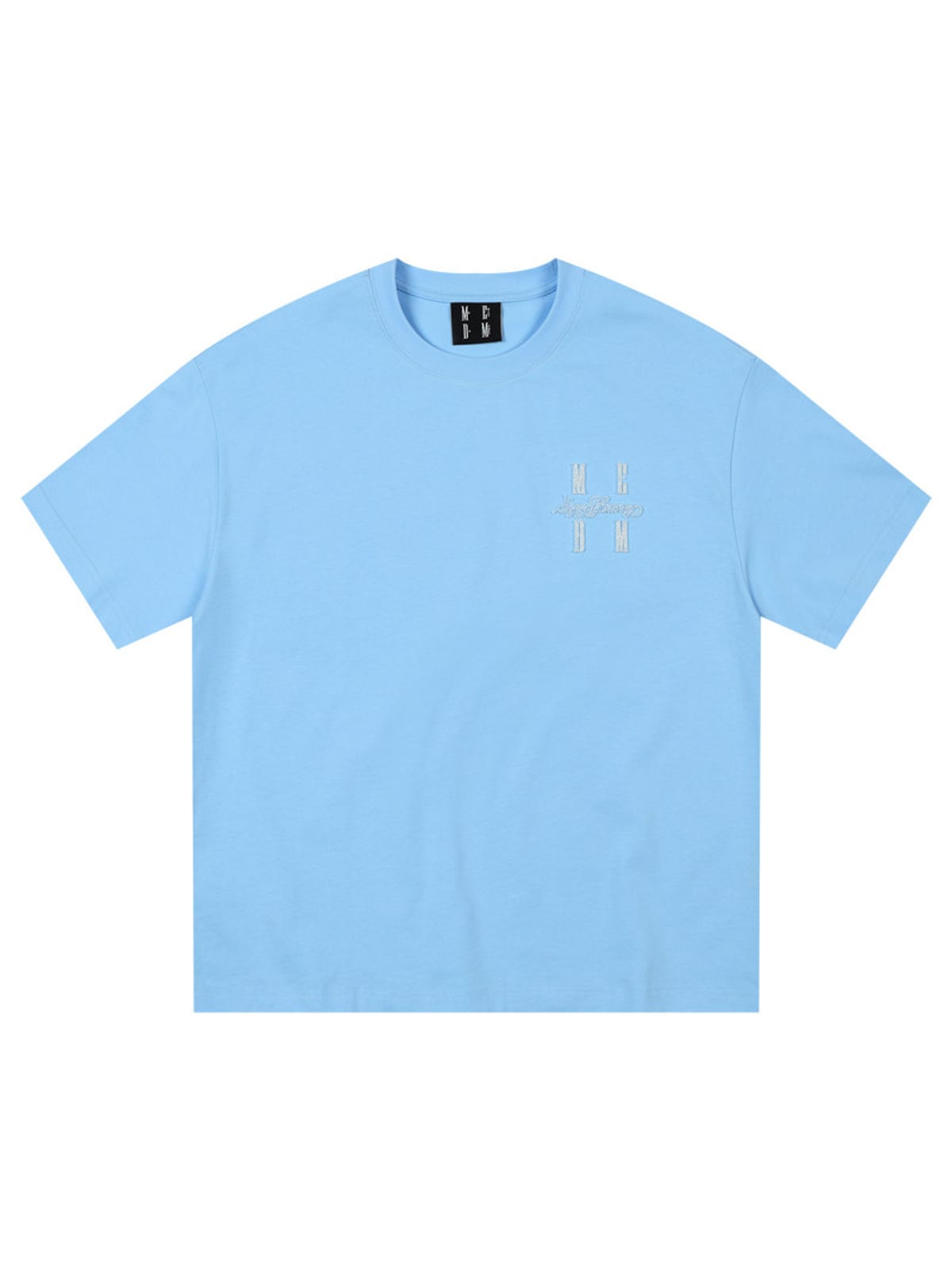 MEDM Tufted Logo Cotton T Shirt in Sky Blue