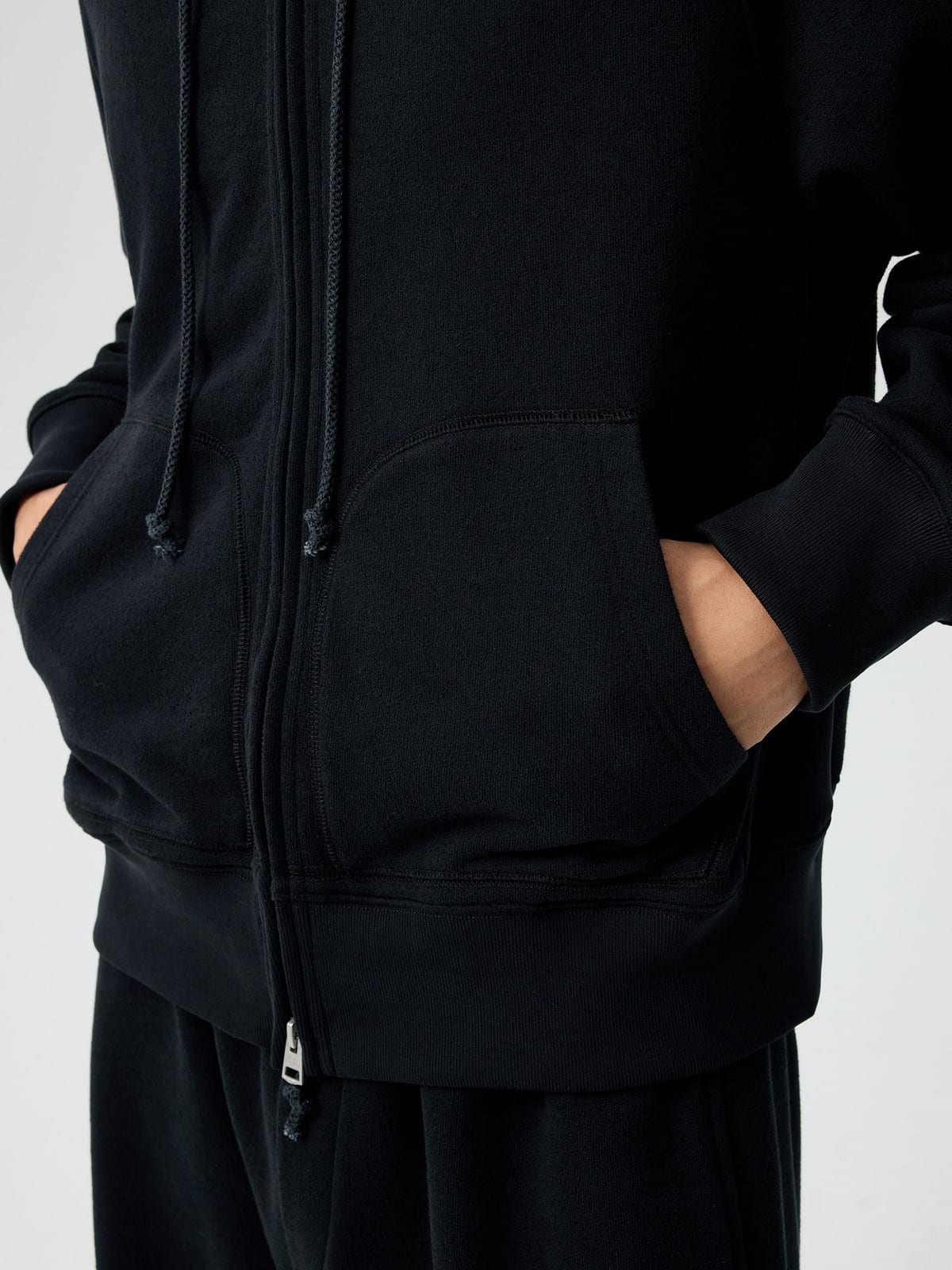 SIMPLE PROJECT Cotton Blend Zip Up Hoodie in Navy Blue - On Model
