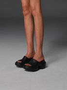 SMFK Molded Platform Slide Sandals in Black - On Model