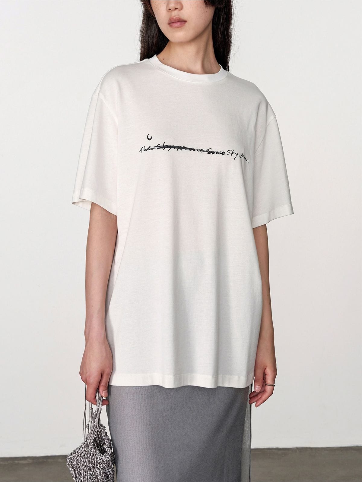 Random Piece Script Letter Print Cotton T Shirt in White - On Female Model