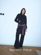 Random Piece Cotton Lyocell Cropped Hoodie in Navy Blue - On Female Model