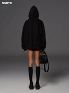 SMFK Oversized Cotton Wool Zip Up Hoodie in Black - On Model