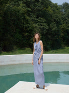 TEASEL Crinkled Silk Blend Shirt Pants Set in Sky Blue - On Female Model