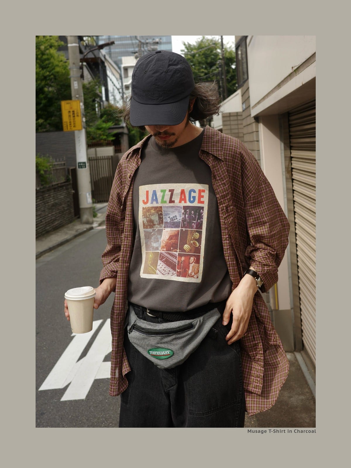 USAGE Heavyweight Graphic Cotton T Shirt in Dark Gray - On Male Model