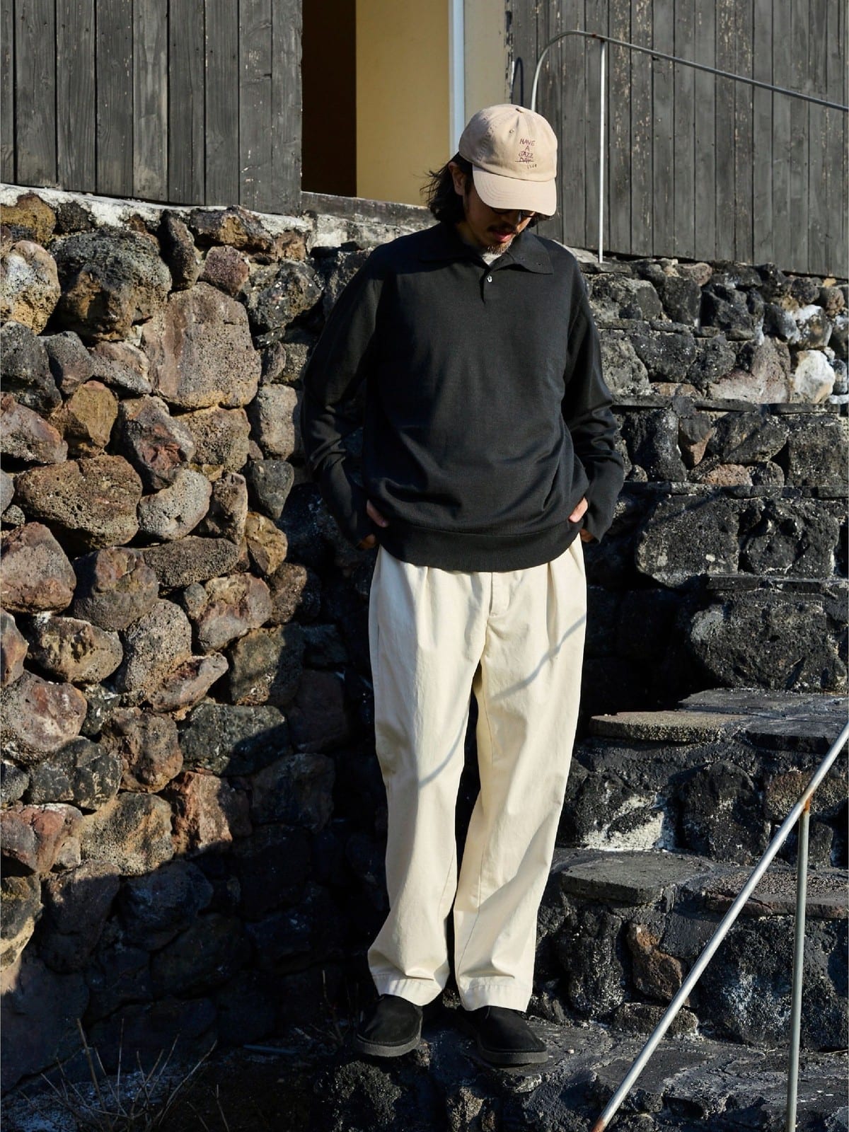 USAGE Pleated Cotton Twill Chinos in White - On Male Model