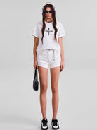 SMFK Vintage Wash Cross Graphic T Shirt in White - On Female Model