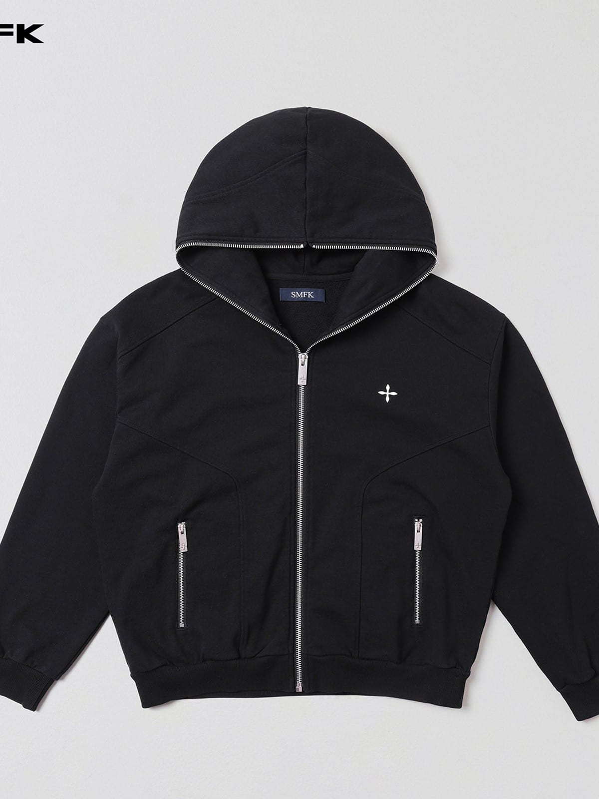 SMFK Oversized Cotton Wool Zip Up Hoodie in Black