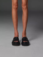 SMFK Molded Platform Slide Sandals in Black - On Model