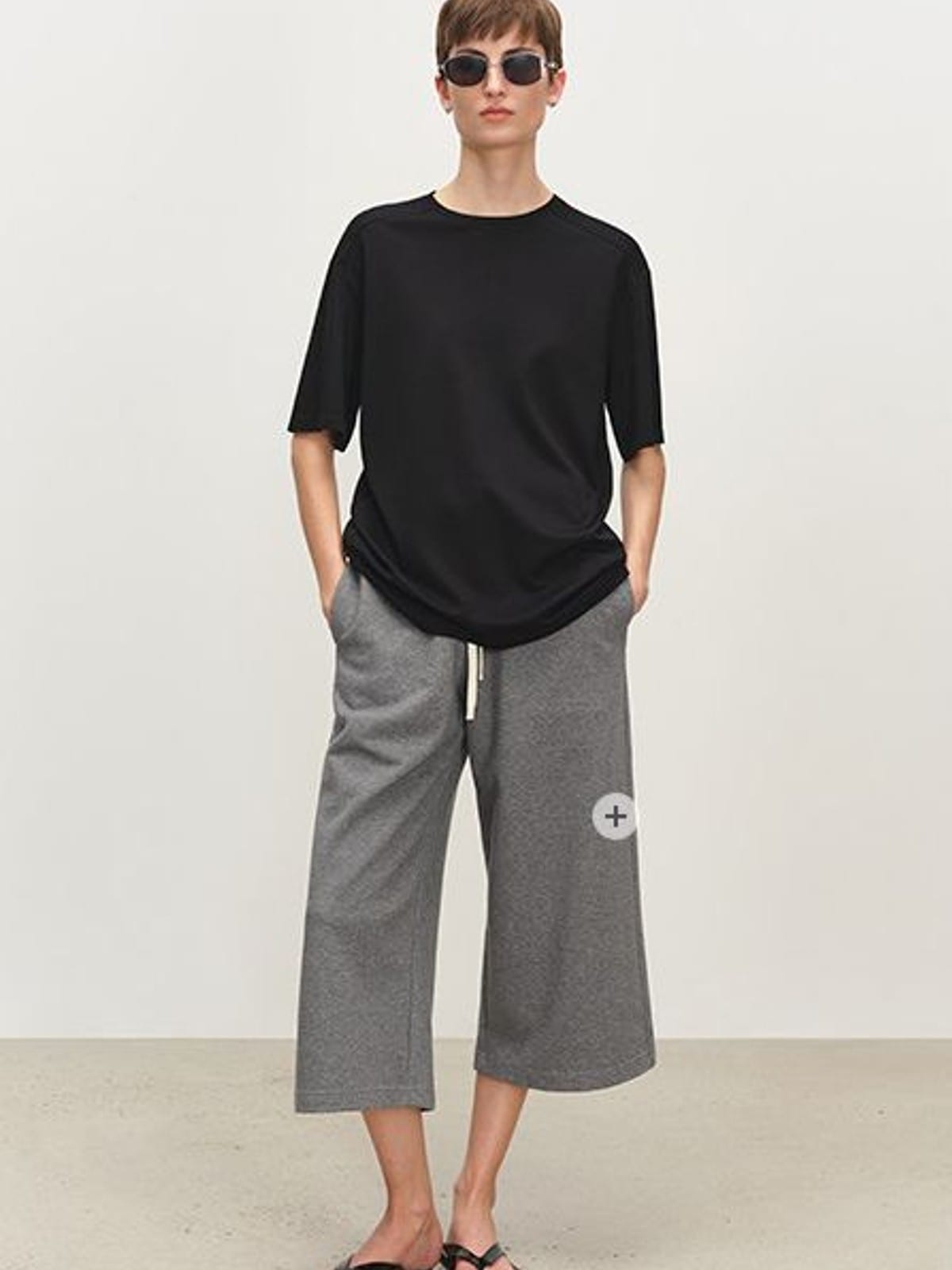 MSBEAST Oversized Lyocell Wool Blend T Shirt in Black - On Female Model