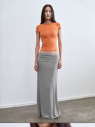 RARELY ALIKE Hourglass Cotton Crew Neck T Shirt in Orange - On Female Model